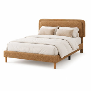Brown Queen Plush Upholstered Platform Bed with Adjustable Headboard