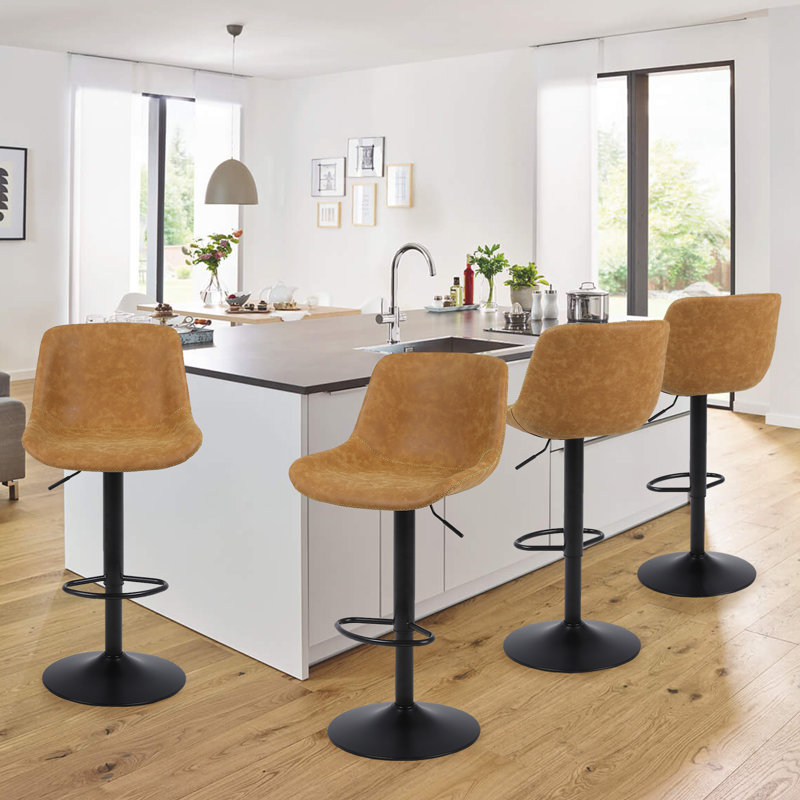 Swivel Upholstered Adjustable Height Counter Stool with Metal Frame, White, 4