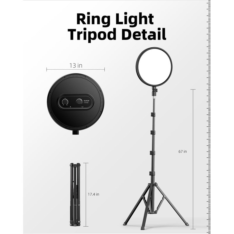 Anneau professionnel 72 po avec trépied, éclairage DEL plein écran 6500K pour diffusion en direct, yogo, tiktok, enregistrement vidéo, photographie, compatible avec les téléphones intelligents et les téléphones intelligents, comprend une télécom