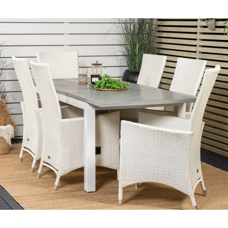 Alastor 6 - Person Patio Dining Set with Extendable Rectangular Table , Cushions Included, White