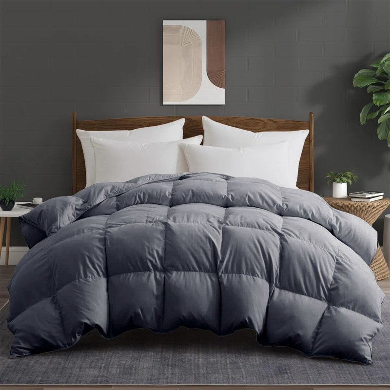 Premium All Season Down Feather Fiber Comforter Duvet Insert, King, Dark Gray