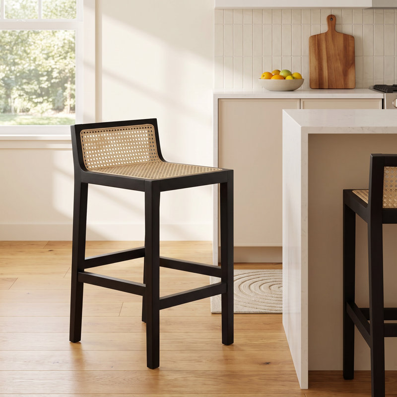 McCarthy Solid Wood Counter Stool, Black/Natural, Counter Stool(25.59” Seat Height)