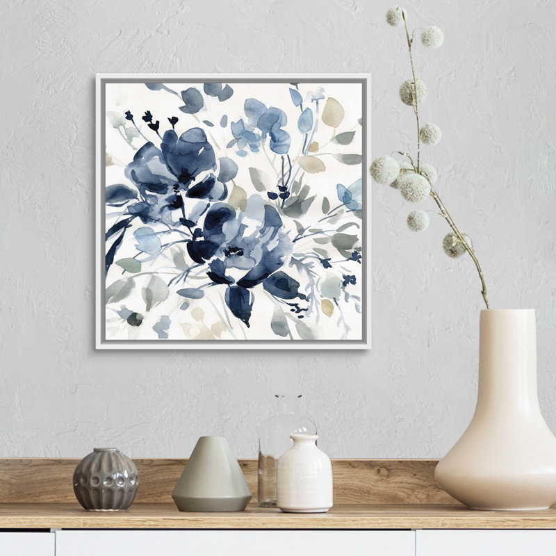 Indigo Garden II - reproduction d'art sur toile, H 17,7 po x l 17,7 po x P 1,75 po, Cadre flottant blanc