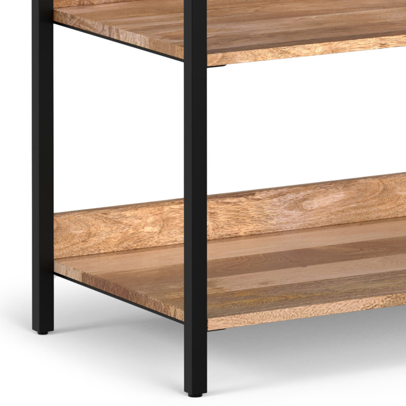 Tall Black Metal and Mango Wood Adjustable Bookcase Set