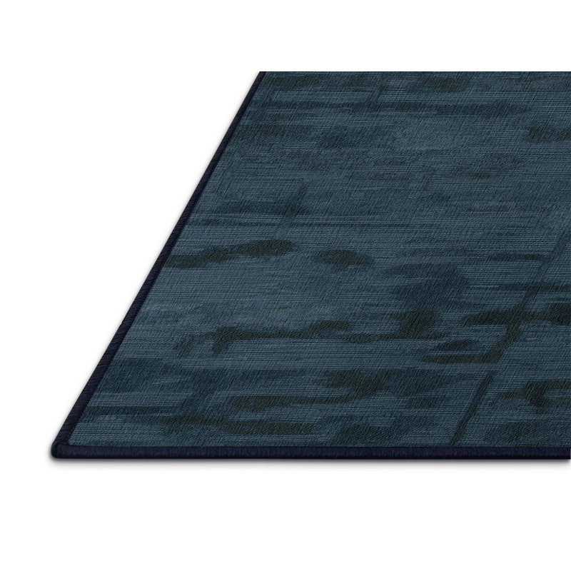 Machine Washable Abstract Blue Area Rug, Rectangle 7' x 9'