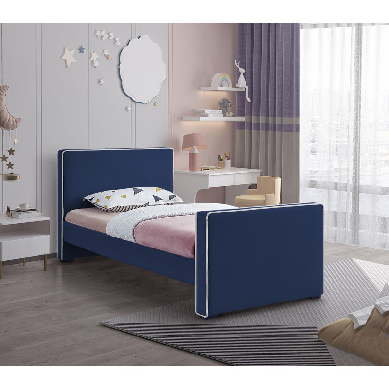 Lit en velours Haneesh, Simple, Velours marine