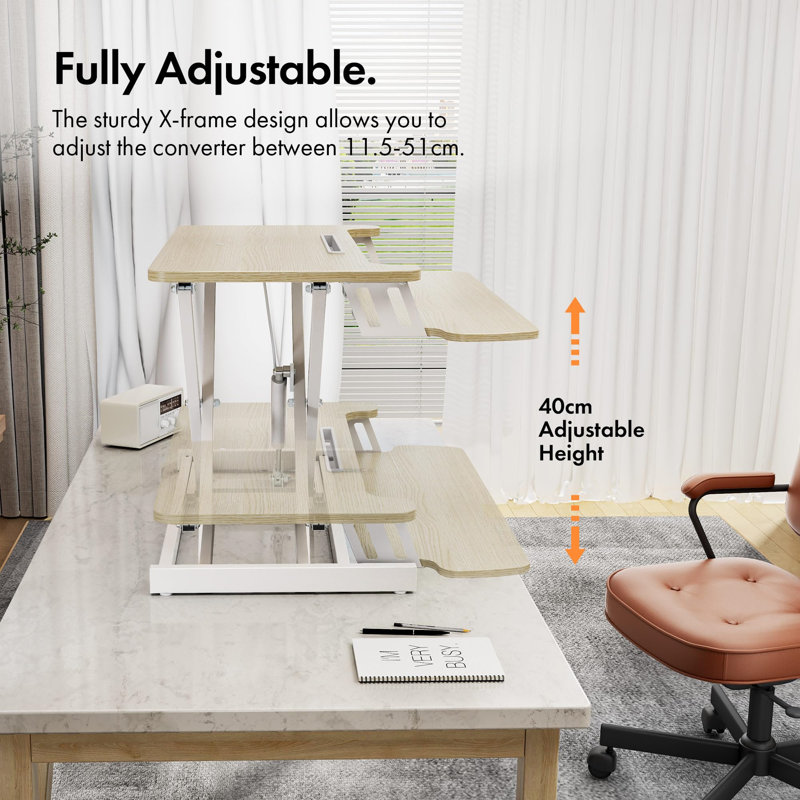 Adjustable Standing Desk Converter, White, Beige