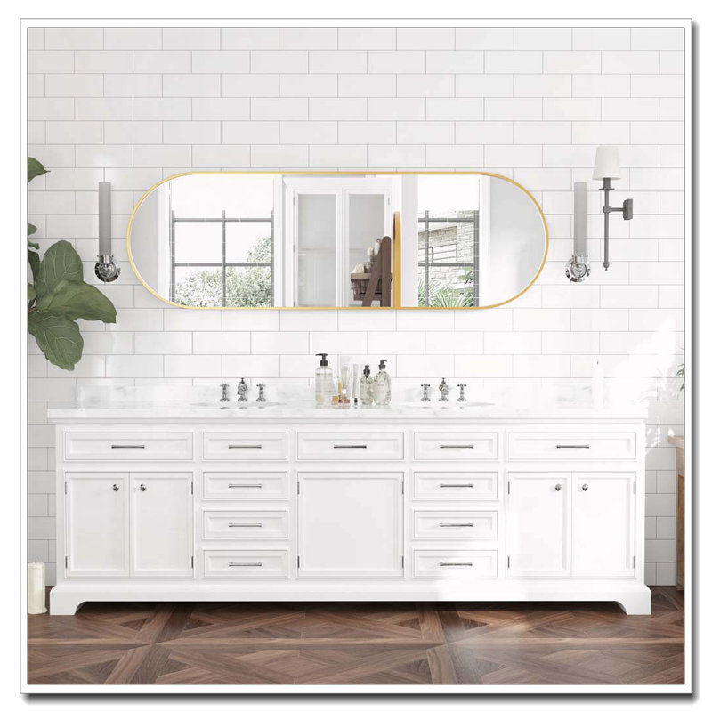 Miroir ovale 63 po x 20 po, Doré