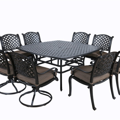 Square 8 - Person Aluminum Dining Set With Cushions