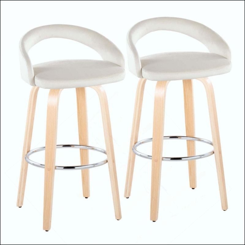 Tabouret de bar à hauteur fixe avec pivot en bois avec repose-pieds en métal - ensemble de 2
