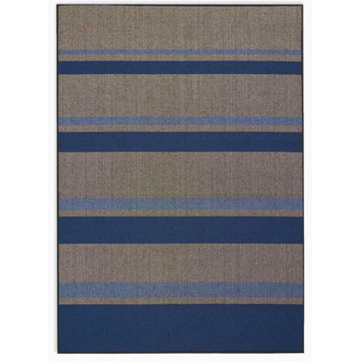 Tapis beige/cobalt à rayures handwoven à tissage plat San Diego CK730