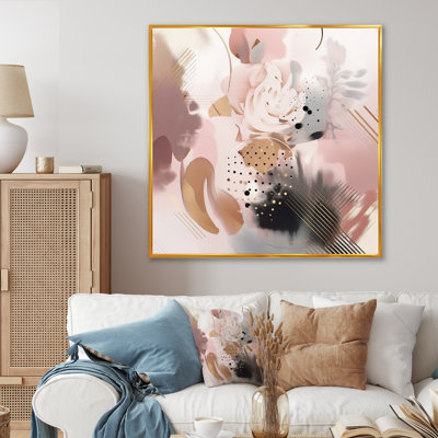 Rose rose et rayures complexes III - Formes modernes, impressions sur toile transitionnelles