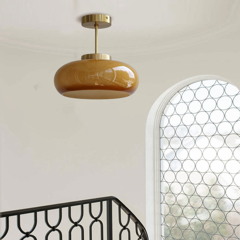 Luminaire suspendu en cuivre à 1 lumière Meighan, H 7,08 po x l 15,74 po x P 15,74 po