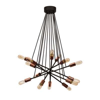 Modern Industrial Chandelier, Black & Copper, 20 in Base Plate, 36.6 in Height, Adjustable Cable Length (35.4 in) | Metal Body, Fits 14 x E27 Max 40W Bulbs (Not Included) | Elegant Lighting for Home & Office Spaces