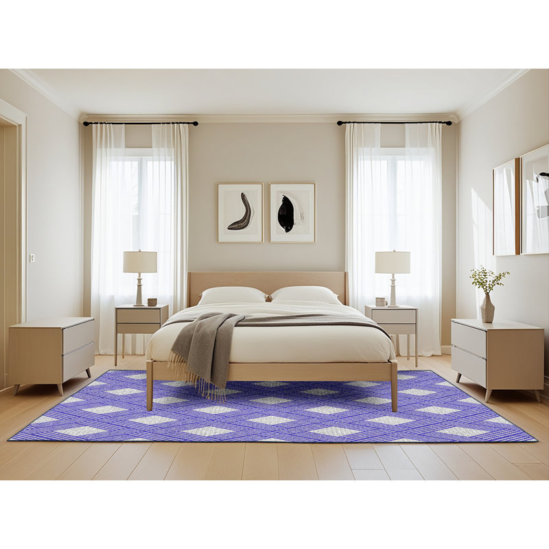Bleu Tapis décoratif à motifs géométriques Schrader, Rectangle 5 pi x 8 pi