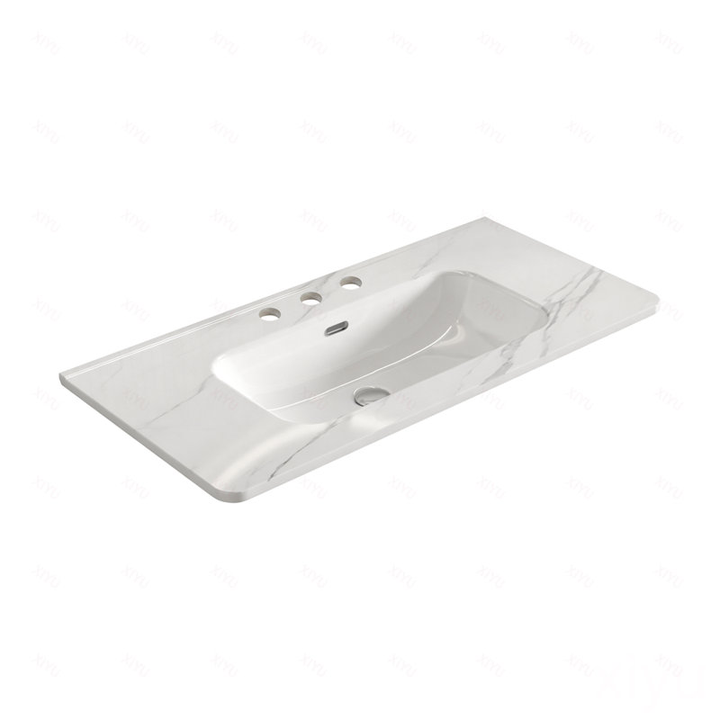 Integrated carrara white ceramic basin, drain NOT included
