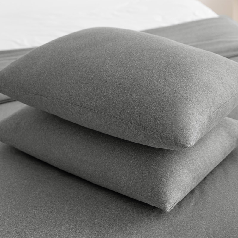 Ensemble d'édredon en tricot jersey ultra-doux toutes saisons avec taie d'oreiller, Grand, Gris Heather