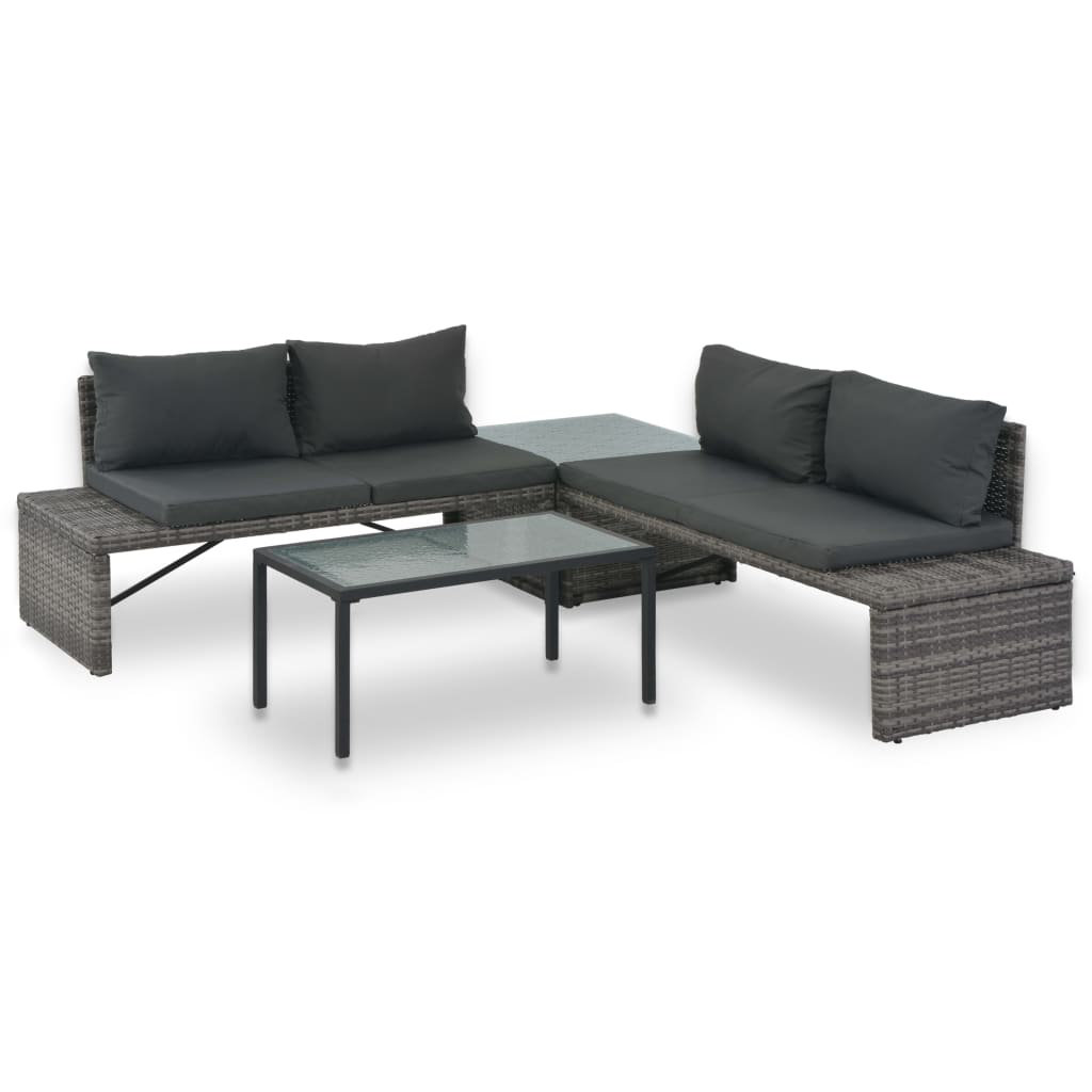 4-Sitzer Lounge-Set Kameia aus Polyrattan mit Polster