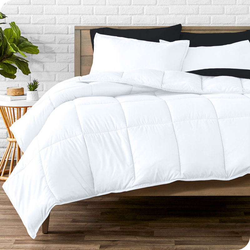 Lit dans un sac en microfibre 1800 de qualité supérieure 1800, Blanc / noir, Très grand édredon + 6 pièces supplémentaires