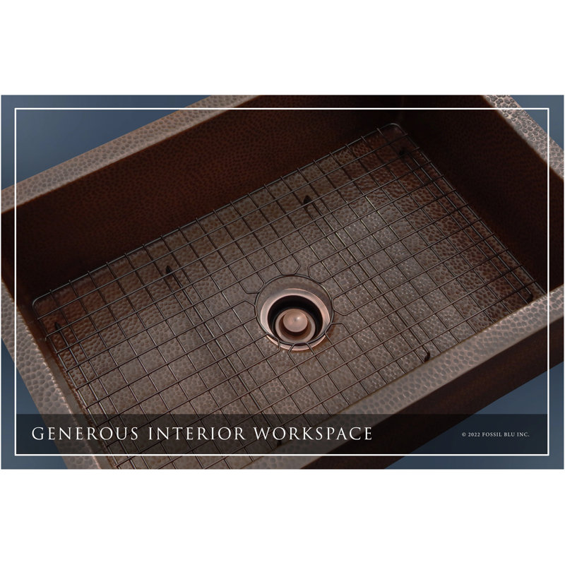 Luxury Heavy 12-Gauge Copper Farmhouse Sink, Includes Accessories, Flat Front