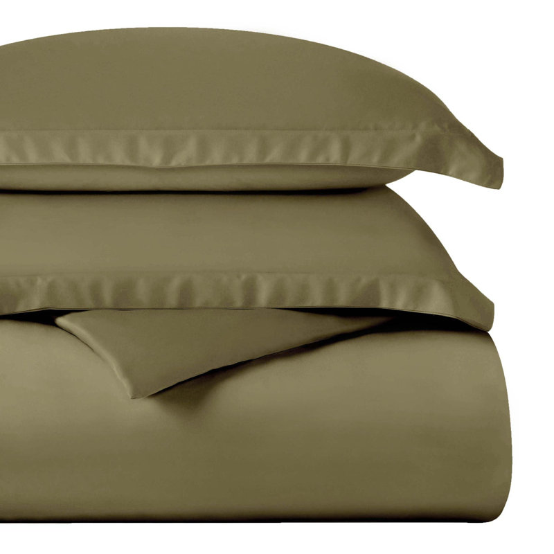Egyptian Cotton 400 Thread Count Solid Luxury Duvet Cover Set with Pillow Shams, Sage, King/California King + 2 King Shams