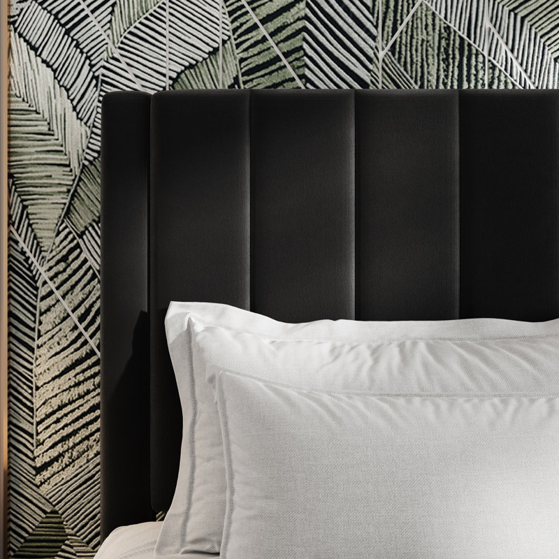 Lit plateforme tapissier en velours avec tête de lit Modern, Double, Noir
