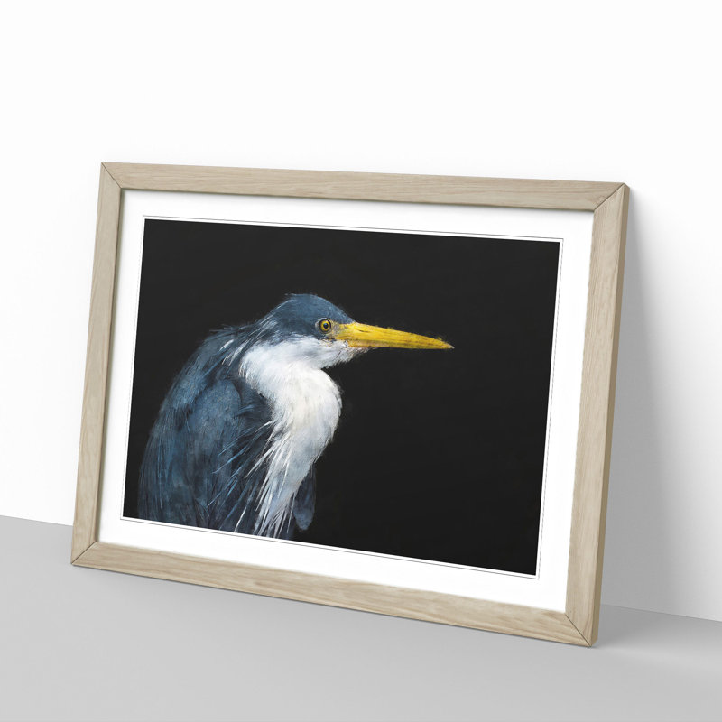 Pied Heron - Picture Frame Graphic Art Print, 45cm H x 63cm W x 2cm D, Oak