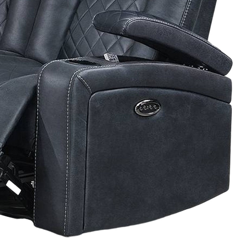 Canapé inclinable électrique de 83 po Elva, console de rangement, cuir respirant bleu, Similicuir bleu