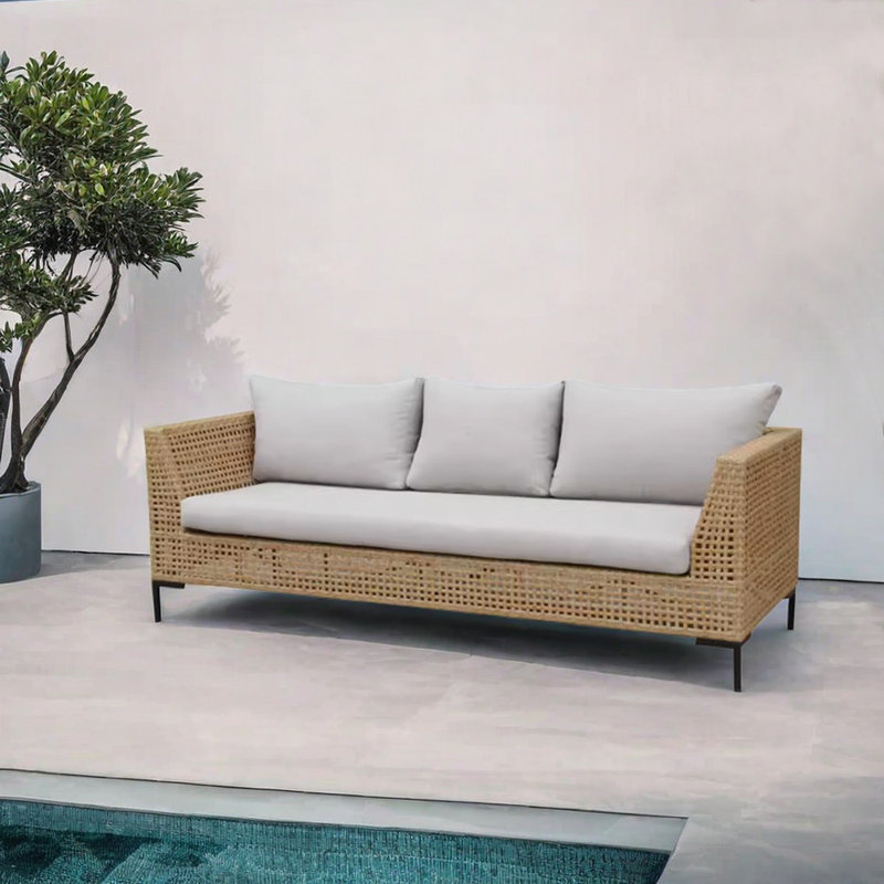 Brenli 78.74'' Wide Rectangle Wicker Patio Sofa with Cushions