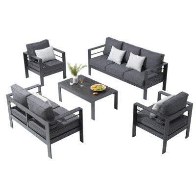 Aluminum 7 - Person Patio Conversation Set with Removable Cushions