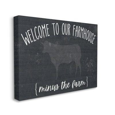 Stupell Industries Welcome To Farmhouse Playful Rustic Cow Motif By White Ladder - Floater Frame Graphic Art On Canvas In Wrapped Canvas