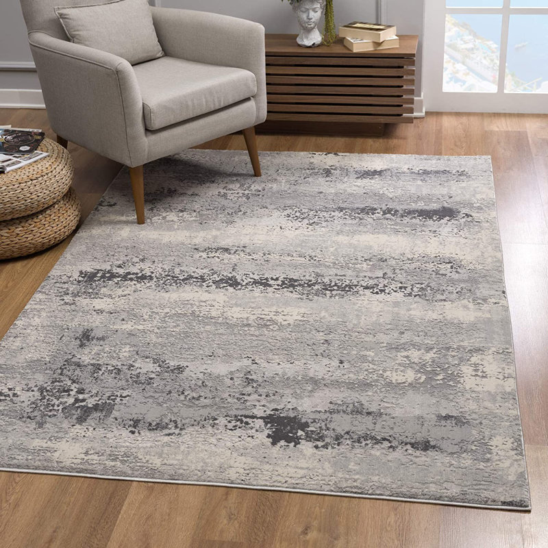 Tapis gris / beige en polypropylène à motif abstrait touffeté à la machine 4 pi x 6 pi Abstract, Rectangle 4 pi x 6 pi