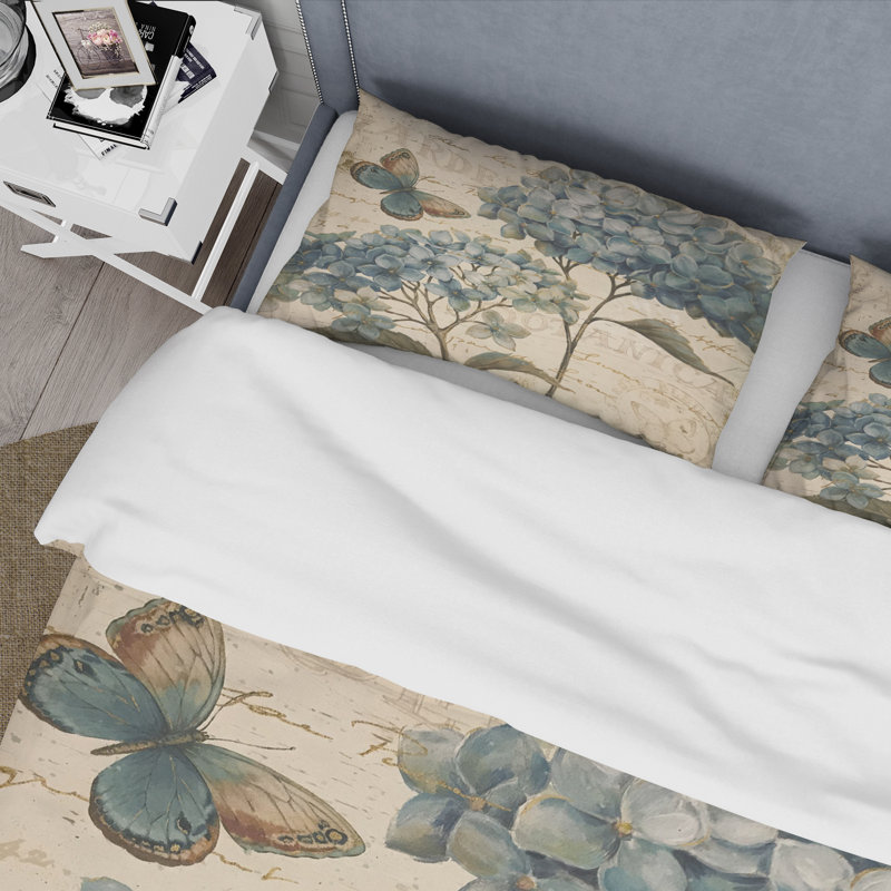 Butterfly Blue Garden II - Ensemble de housse de couette Farmhouse - Microfibre de polyester