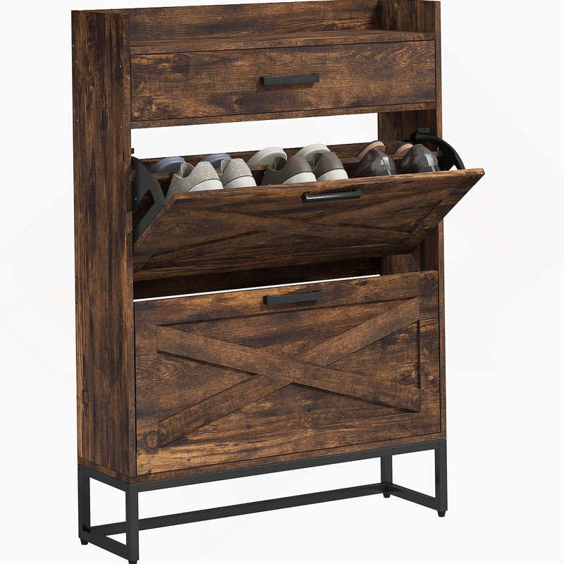 Armoire à chaussures étroite avec 2 portes rabattables et un tiroir supérieur