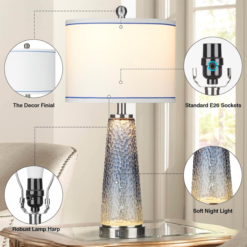 Lampes de table avec ports USB, prise de courant et commande tactile - (ampoules incluses)