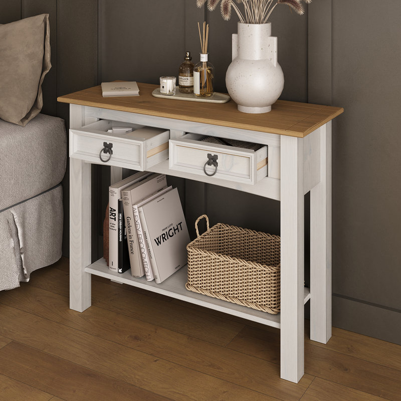 Dinnington 34.49'' Solid Wood Console Table, White, Brown