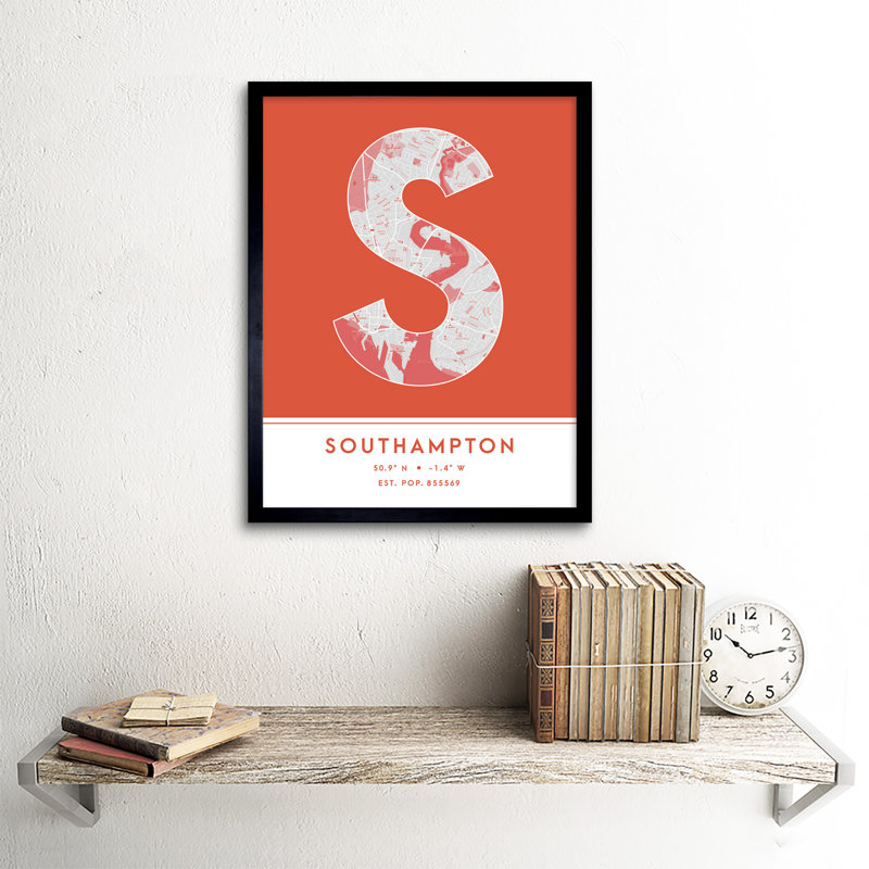 Southampton City Map Southampton Orange by Wee Blue Coo - Single Picture Frame Typography