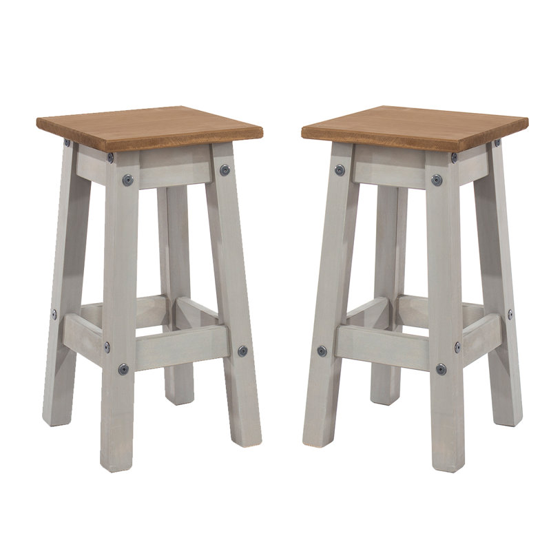 Louroukina Solid Wood Counter Stool, Brown/Gray