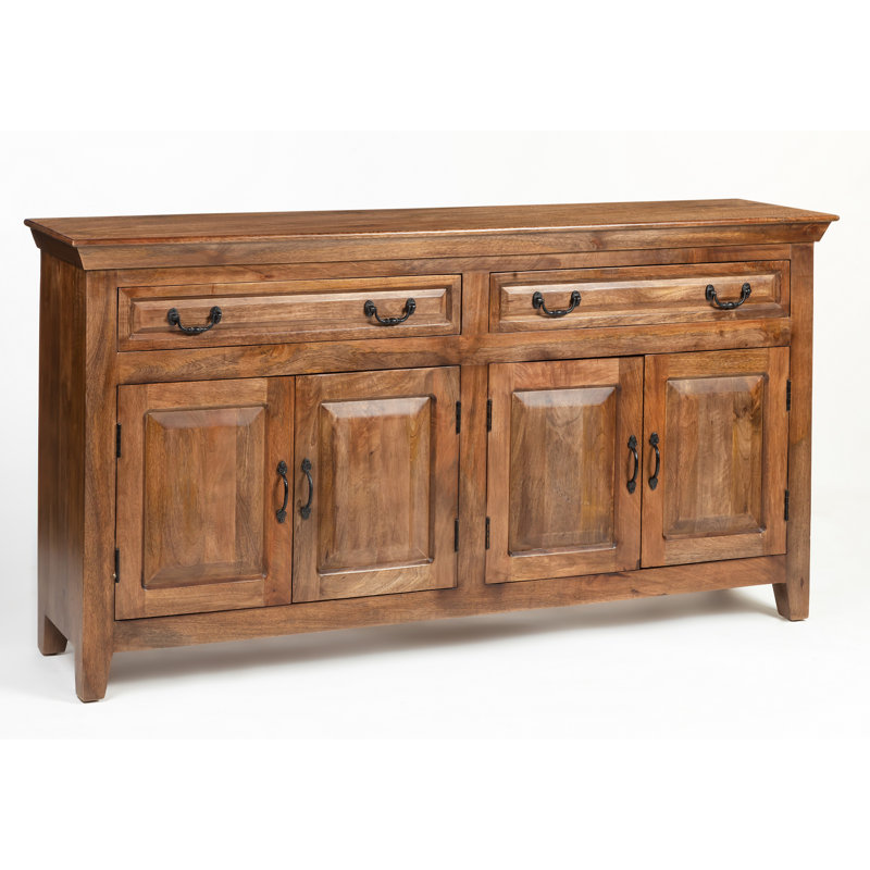 Loon Peak Jamya 69" Solid  Wood Sideboard Buffet - Light Walnut Finish, Storage Cabinet 69"W x 16"D x 35"H, Light Walnut