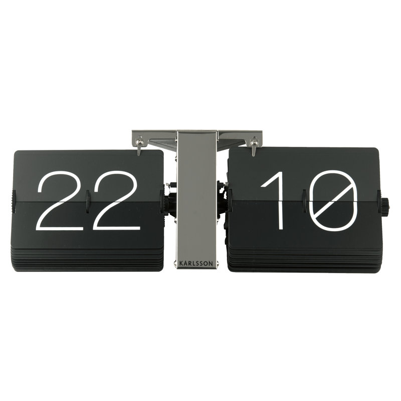 Metal Wall Clock, 14cm H x 36cm W x 8.5cm D, Black/Chrome