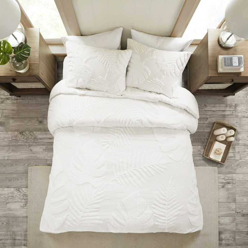 Literie 3 pièces - Chenille de coton, style chambre à coucher de plage tropicale, Édredon très grand + 2 taies décoratives