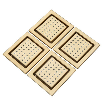 Brushed Gold Shower Body Spray Jets Head 4 pcs Square Shower Massage Jet Wall