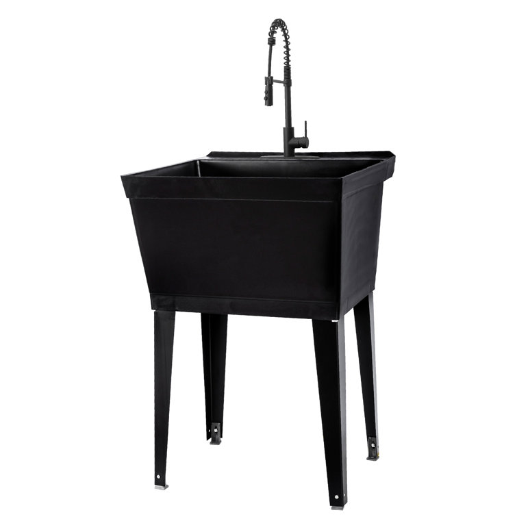 22.875 In. X 23.5 In. 19 Gallon Thermoplastic Utility Sink Set With High-Arc Coil Pull-Down Faucet