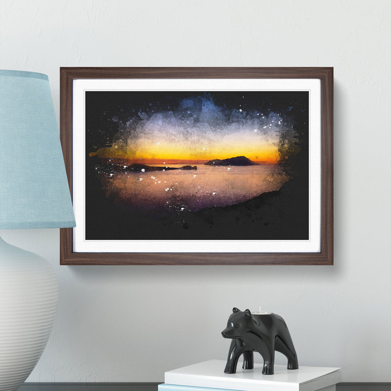 Sunset in Kythnos Greece - Picture Frame Graphic Art Print, 62cm H x 87cm W x 2cm D, Walnut Framed