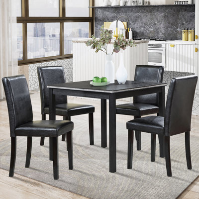 5 Piece Wooden Dining Table Set, Kitchen Table Set With A Square Table, Wooden Dining Room Table