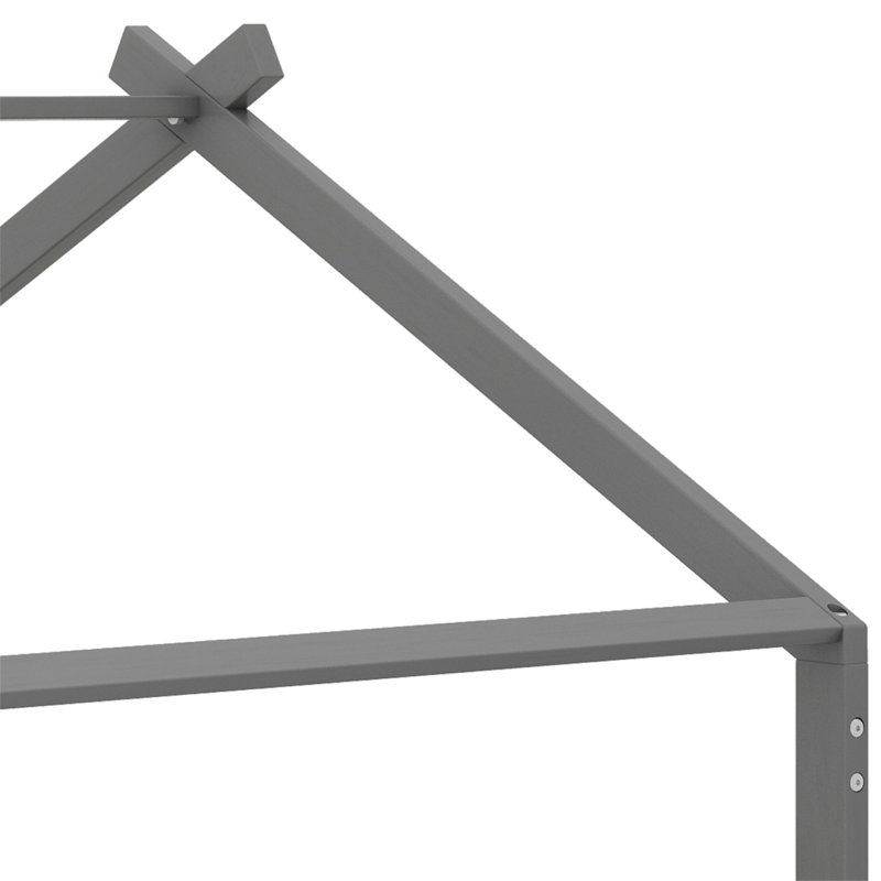 Lit basse en bois massif, gris, Double