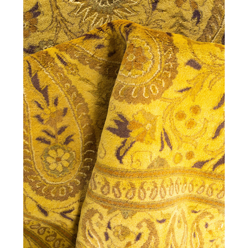 Tapis unique noué à la main Rachal - jaune, 5 pi 9 po x 8 pi 4 po