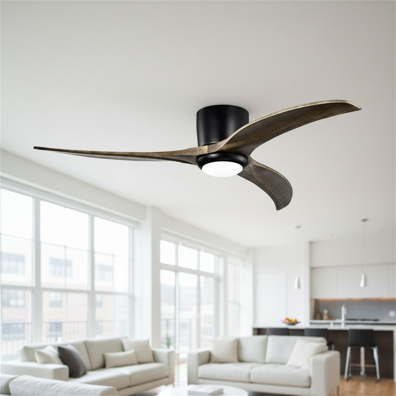 Ventilateur de plafond en bois massif de 52 pouces avec lumière, télécommande, moteur à courant continu silencieux, 6 vitesses, réversible