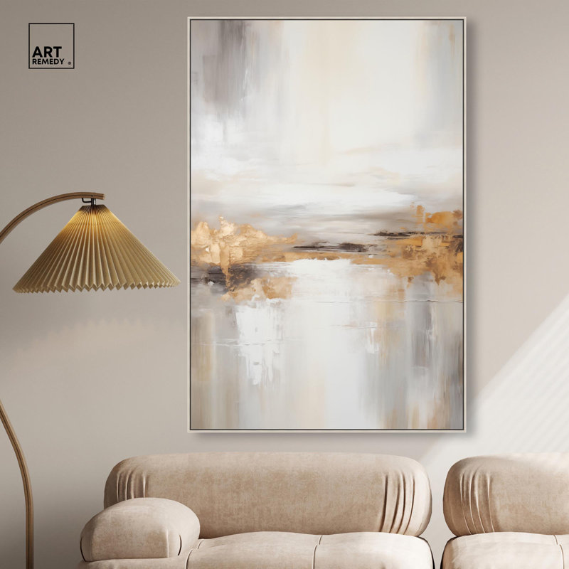 Toile dorée II par Art Remedy, galerie tendue, H 46 po x l 31 po, Cadre flottant, Argent argent