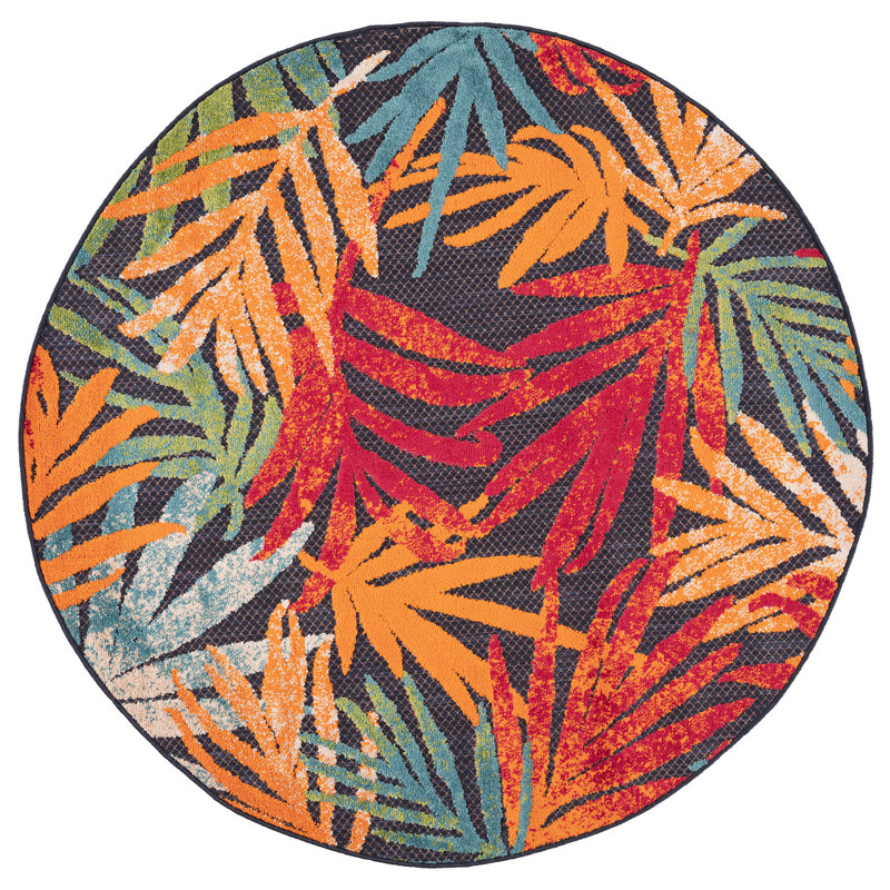 Tapis floral moderne en polypropylène bleu marine Oaks, 5 pi 3 po x 7 pi 3 po, 8RND - (7 pi 11 po rond)
